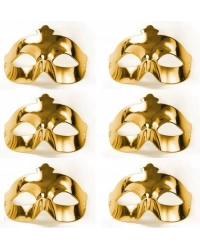 Altın Metalize Renk Düz Balo Parti Maskesi 6 Adet