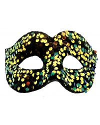 Altın Renk Arkadan Lastikli Pul Payet İşlemeli Balo After Parti Maskesi