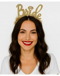 Altın Renk Bekarlığa Veda İtalik Yazı Alyanslı Bride Taç