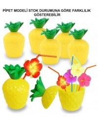 Ananas Hawaii Luau Aloha Pipetli İçecek Kabı Bardak 10x13 cm 1 Adet