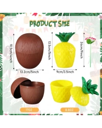 Ananas&Hindistan Cevizi Tasarımlı Pipetli Bardak Seti (6 Adet)