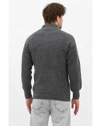 Antrasit Erkek Oversize Fermuarlı Balıkçı Triko Kazak