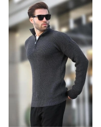 Antrasit Fermuar Yaka Triko Erkek Kazak E7295