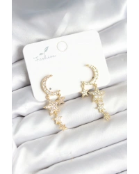 Ay ve Yıldız Model Gold Renk Pirinç Kadın Küpe