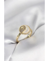 Ay Yıldız Model Gold Renk Zirkon Taşlı Kadın Yüzük