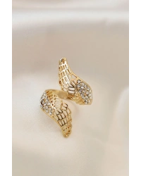 Ayarlamalı Gold Renk Metal Zirkon Taşlı Kanat Yüzük