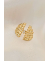 Ayarlamalı Gold Renk Metal Zirkon Taşlı Piramit Yüzük