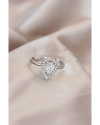 Ayarlamalı Silver Renk Metal Zirkon ve Kristal Taşlı Damla Model Yüzük