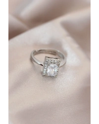 Ayarlamalı Silver Renk Metal Zirkon ve Kristal Taşlı Dikdörtgen Model Yüzük