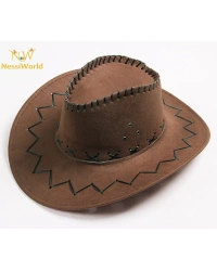 Bağcıklı Çocuk Boy Nubuk Süet Kovboy Şapkası Koyu Kahve Renk