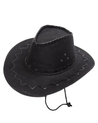 Bağcıklı Çocuk Boy Nubuk Süet Kovboy Şapkası Siyah Renk