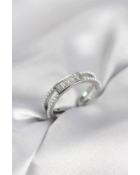 Baget Zirkon Taşlı Gümüş Renk İncili Kadın Yüzük