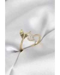 Balık Kuyruğu Model Gold Renk Zirkon Taşlı Kadın Yüzük