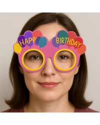 Balon Desenli Karton Doğum Günü Gözlükleri 6 Adet Pembe Renk