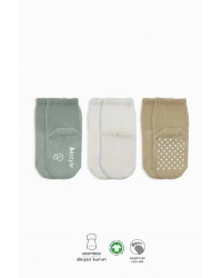 Basic Kaymaz Penye Soket Çorap 3Lü BS10107 Nil Ekru Bej