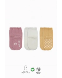 Basic Kaymaz Penye Soket Çorap 3Lü BS10107 Pudra Ekru Somon