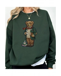 Bear Baskılı Oversize Kesim Uzun Kollu Organik Pamuk Sweatshirt
