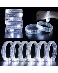 Beyaz-Gümüş Led Işıklı Baskı Yapılabilen Pilli Bileklik Bilezik 1,5 cm Genişlik