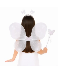 Beyaz Kelebek Kız Seti – 50 cm Kelebek Kanadı, Taç ve Asa