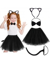 Beyaz Kulaklı Kedicik Kostüm Seti (Tütü, Taç, Papyon, Kuyruk)