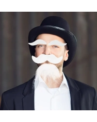 Beyaz Renk Kendinden Yapışkanlı Takma Sakal Bıyık ve Kaş Seti