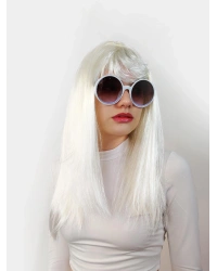 Beyaz Renk Uzun Düz Parti Peruğu