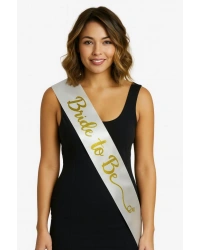 Beyaz Saten Üzerine El Yazısı İtalik Altın Bride To Be Kuşağı