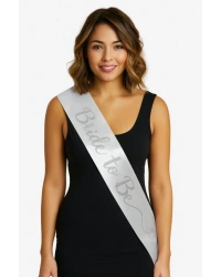 Beyaz Saten Üzerine El Yazısı İtalik Gümüş Bride To Be Kuşağı