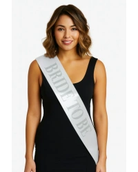 Beyaz Saten Üzerine Kalın Gümüş Yazılı Bride To Be Kuşağı