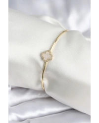 Beyaz Sedefli Yonca Model Gold Renk Kadın Bileklik