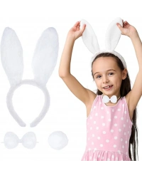 Beyaz Tavşan Kostüm Seti – Taç, Papyon, Kuyruk (12’li Paket)