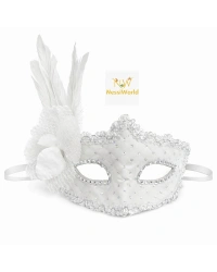 Beyaz Tüylü Venedik Lüks Balo Maskesi
