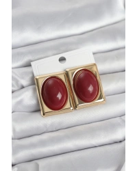 Bordo Kare Model Vintage Gold Renk Kadın Küpe