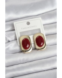 Bordo Renk Kare Model Vintage Kadın Küpe