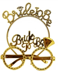 Bride To Be Yazılı Taç ve Bride To Be Yazılı Gözlük Seti Altın Renk NessiWorld