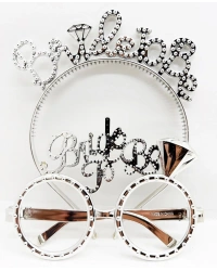 Bride To Be Yazılı Taç ve Bride To Be Yazılı GözlüK Seti Gümüş Renk NessiWorld