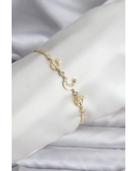 Charmlı Model Zirkon Taşlı Gold Renk Su Yolu Kadın Bileklik