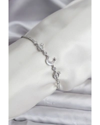 Charmlı Model Zirkon Taşlı Gümüş Renk Su Yolu Kadın Bileklik