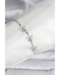 Çiçek Model Zirkon Taşlı Gümüş Renk Pirinç Su Yolu Kadın Bileklik