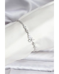 Çiçekli Model Zirkon Taşlı Gümüş Renk Su Yolu Kadın Bileklik