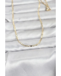 CM 14K Gold Renk Lazerli Yassı Model Zincirli 60 cm Kadın Kolye