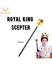 Çocuk Boy Altın Renk Kral Tacı ve Kırmızı Topuzlu Kral Asası