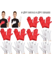 Çocuk Gösteri Eldiven Seti – 5 Çift Beyaz & 5 Çift Kırmızı
