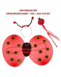 Çocuk Gösteri İçin Uğur Böceği Kanat + Taç + Asa 3 lü Kostüm Seti