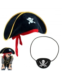 Çocuk Kadife Korsan Şapka & Vinle Deri Göz Bandı Seti NessiWorld