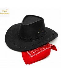 Çocuk Kovboy Şapka Siyah & Kırmızı Bandana Seti