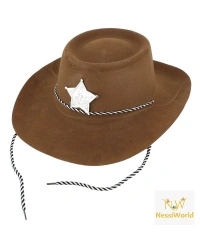 Çocuk Kovboy Şapkası Plastik Üzeri Flok Kaplama Açık Kahverengi