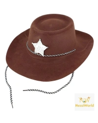Çocuk Kovboy Şapkası Plastik Üzeri Flok Kaplama Koyu Kahverengi