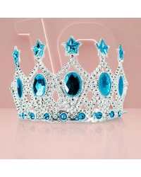 Çocuk Kraliçe Tacı-Mavi Yıldız İşlemeli Prenses Tacı15x7cm NessiWorld