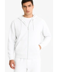 Comfort Fit Kapüşonlu İçi Yumuşak Tüylü Basic Düz Kalın Fermuarlı Sweatshirt D7599AX25SP